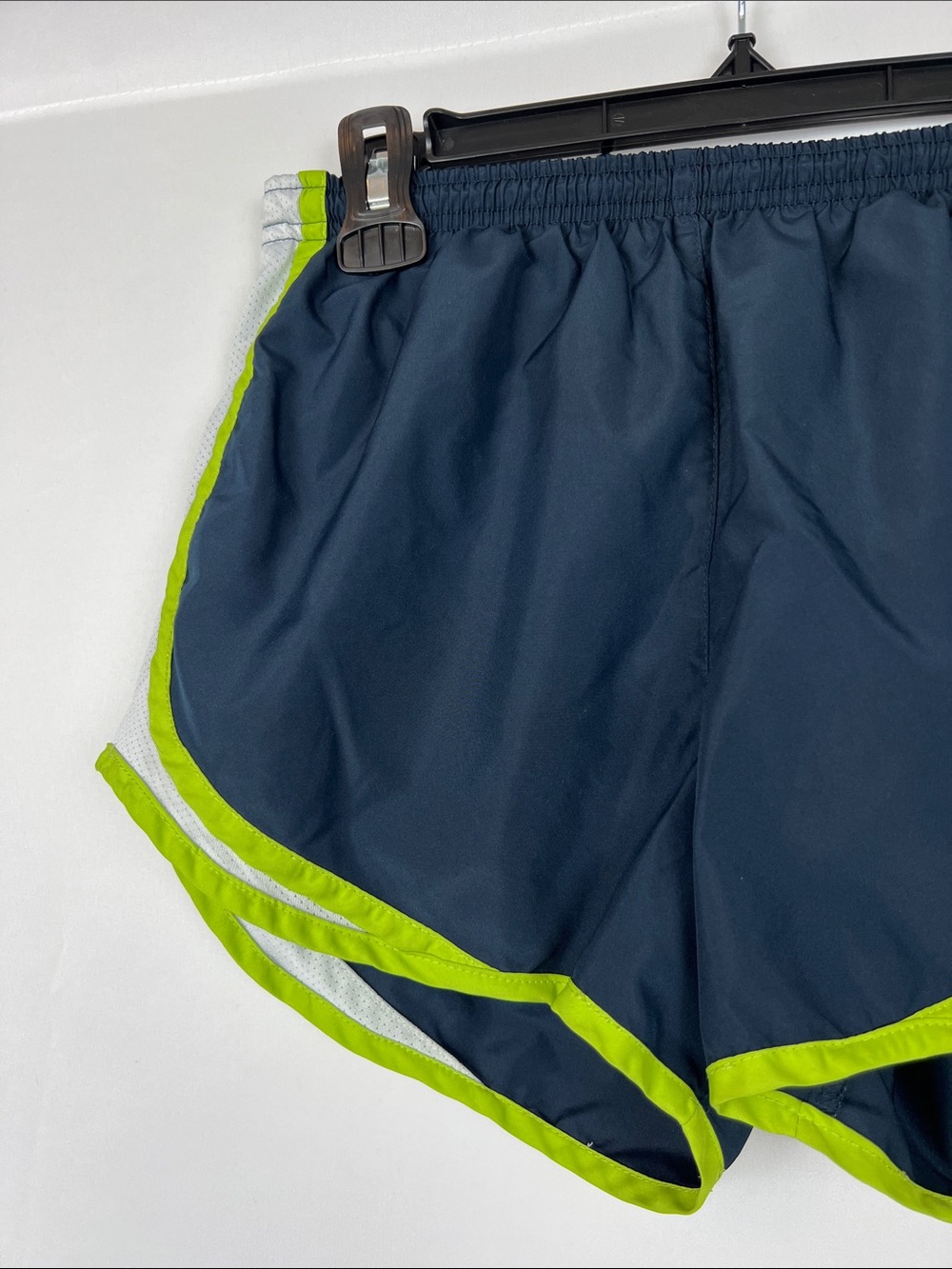 Nike Women's Navy Athletic Shorts with Lime Trim - Picture 2 of 10